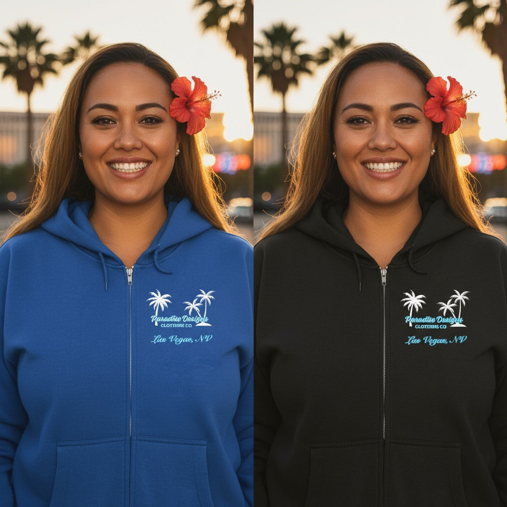 Las Vegas Full Zip Hoodie - Paradise Blue w White Palms