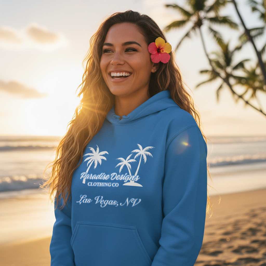 Paradise Hoodie - Las Vegas Blue w/ White Palms