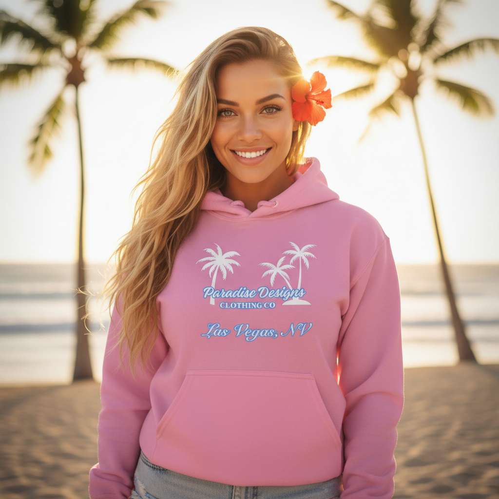 Paradise Hoodie - Las Vegas Blue w/ White Palms