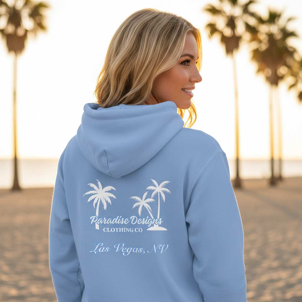 Paradise Hoodie - Las Vegas Blue w/ White Palms