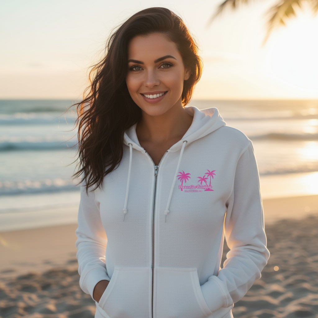 Full Zip Hoodie - Paradise Pink Palms