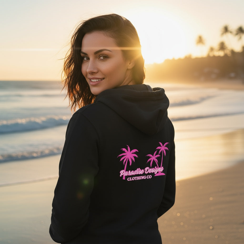 Full Zip Hoodie - Paradise Pink Palms