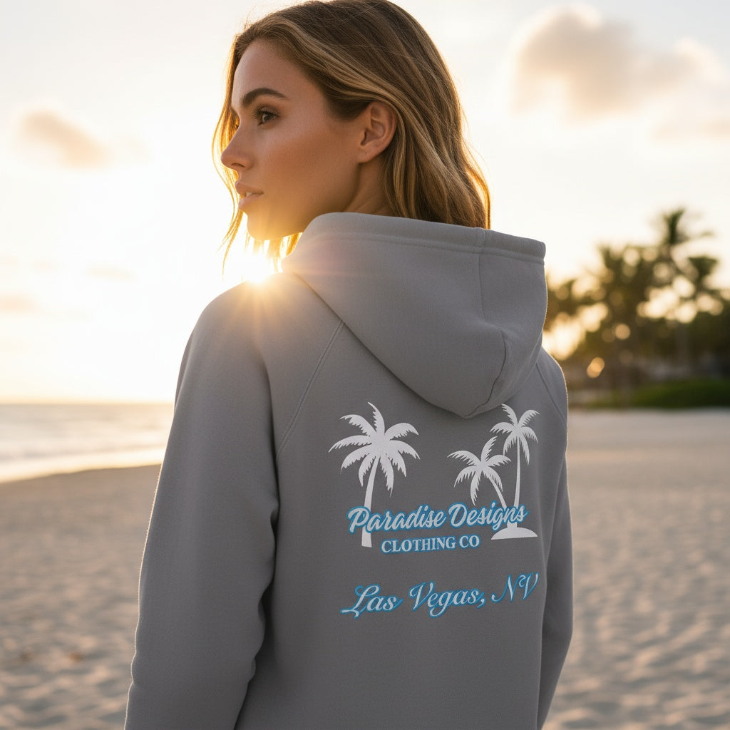 Las Vegas Hoodie - Paradise Blue w White Palms  (unisex)