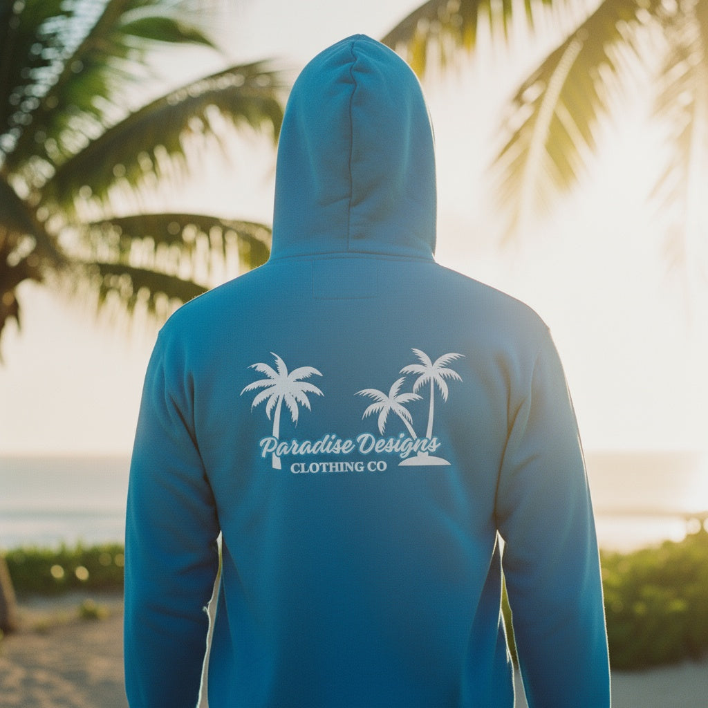 Zip Hoodie - Blue Paradise w White Palms