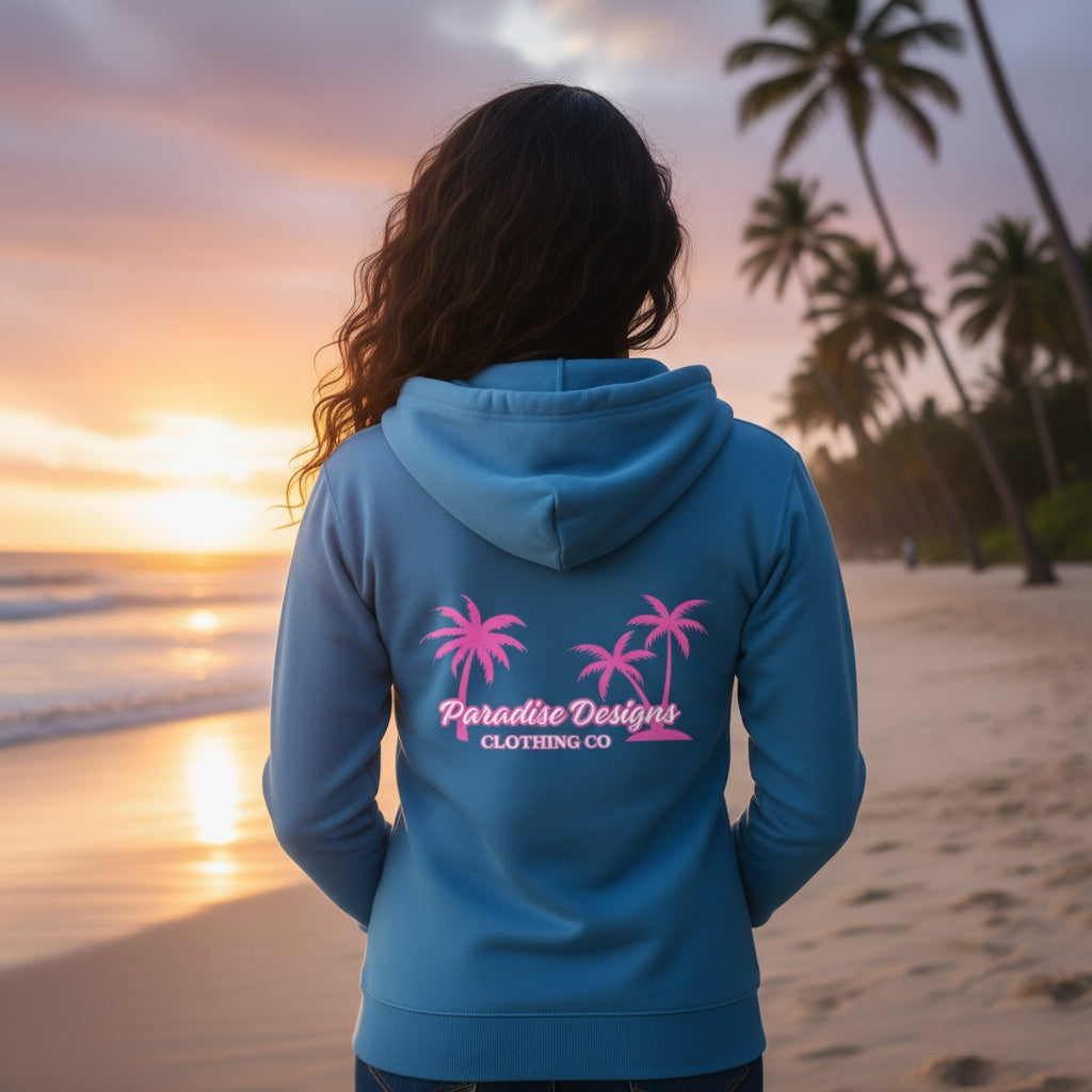Full Zip Hoodie - Paradise Pink Palms