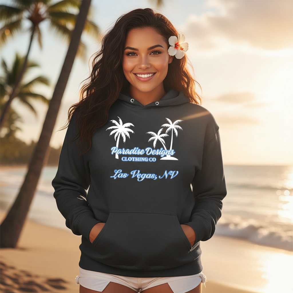 Paradise Hoodie - Las Vegas Blue w/ White Palms