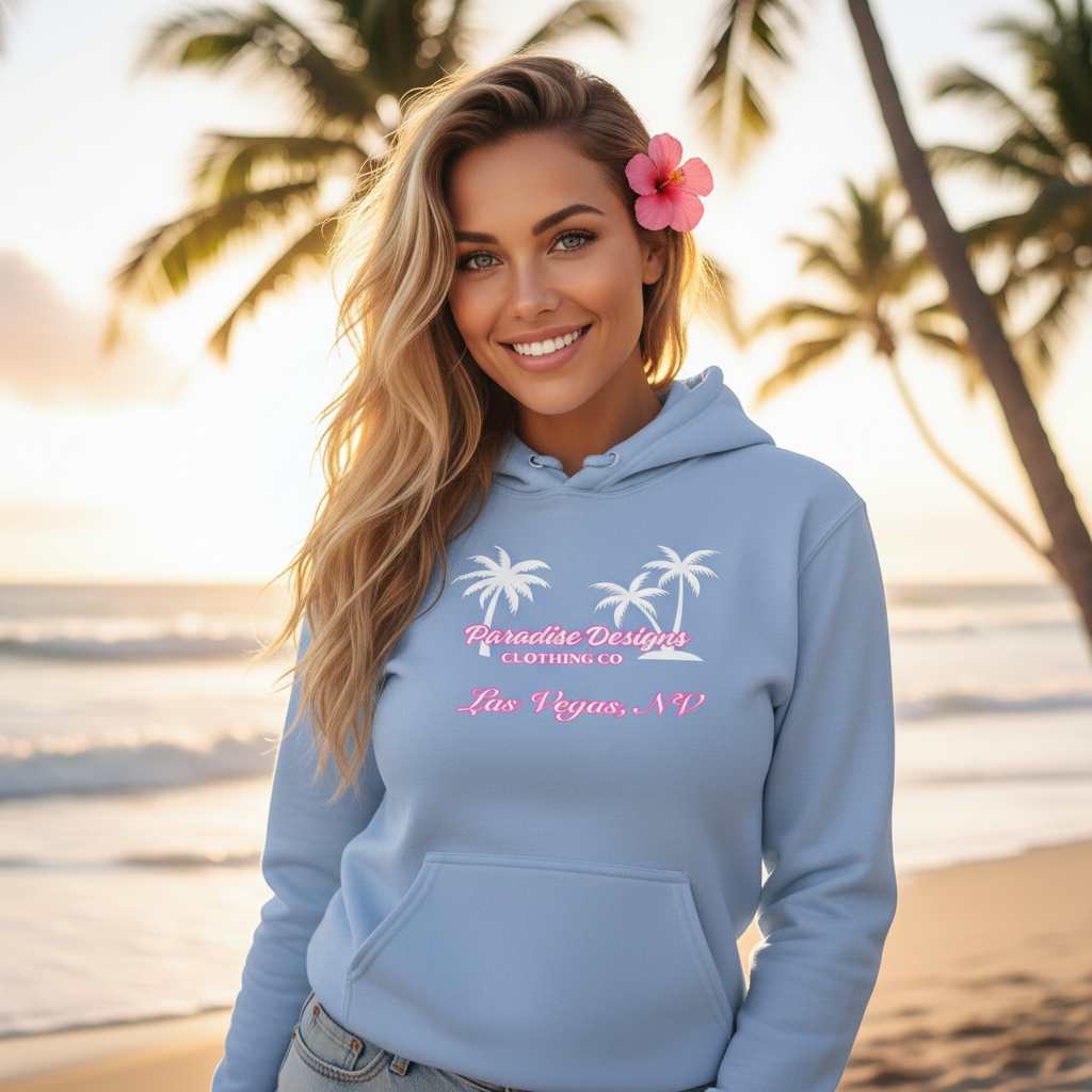 Paradise Hoodie - Las Vegas Pink w/ White Palms