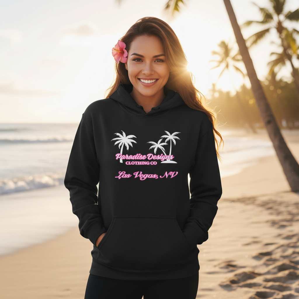 Paradise Hoodie - Las Vegas Pink w/ White Palms