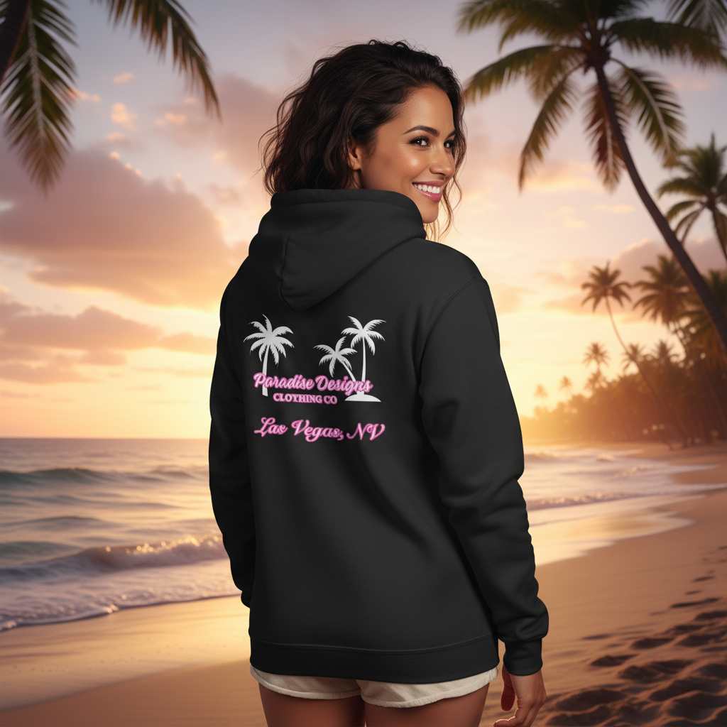 Paradise Hoodie - Las Vegas Pink w/ White Palms