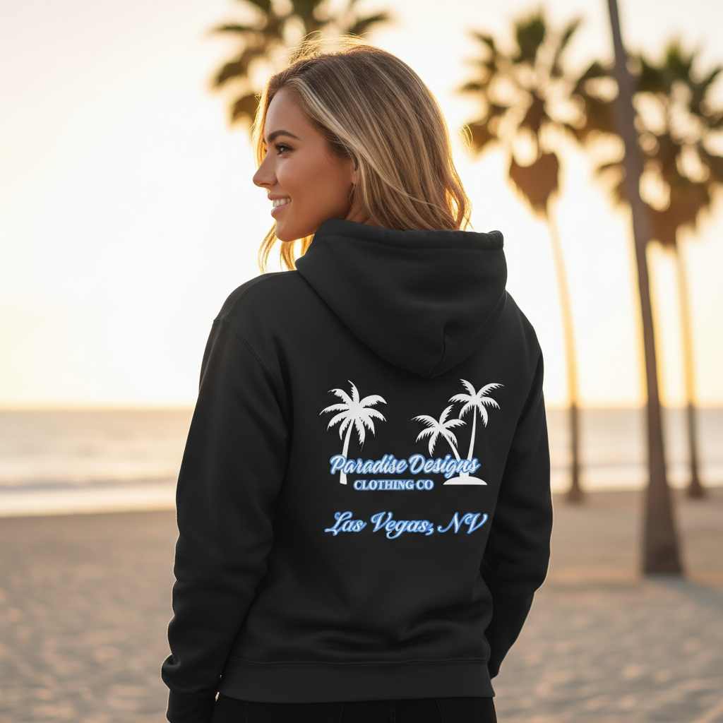 Paradise Hoodie - Las Vegas Blue w/ White Palms