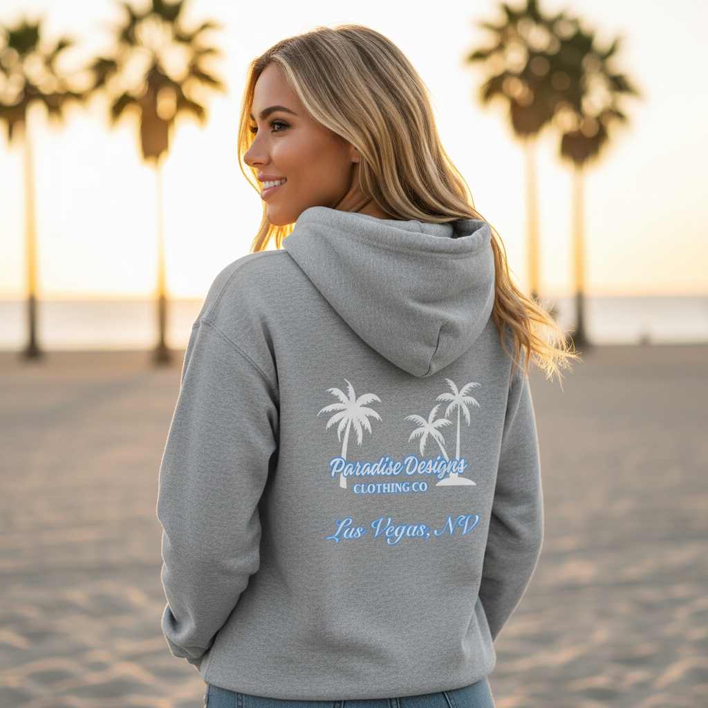 Paradise Hoodie - Las Vegas Blue w/ White Palms