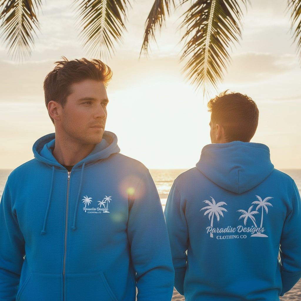 Zip Hoodie - Blue Paradise w White Palms