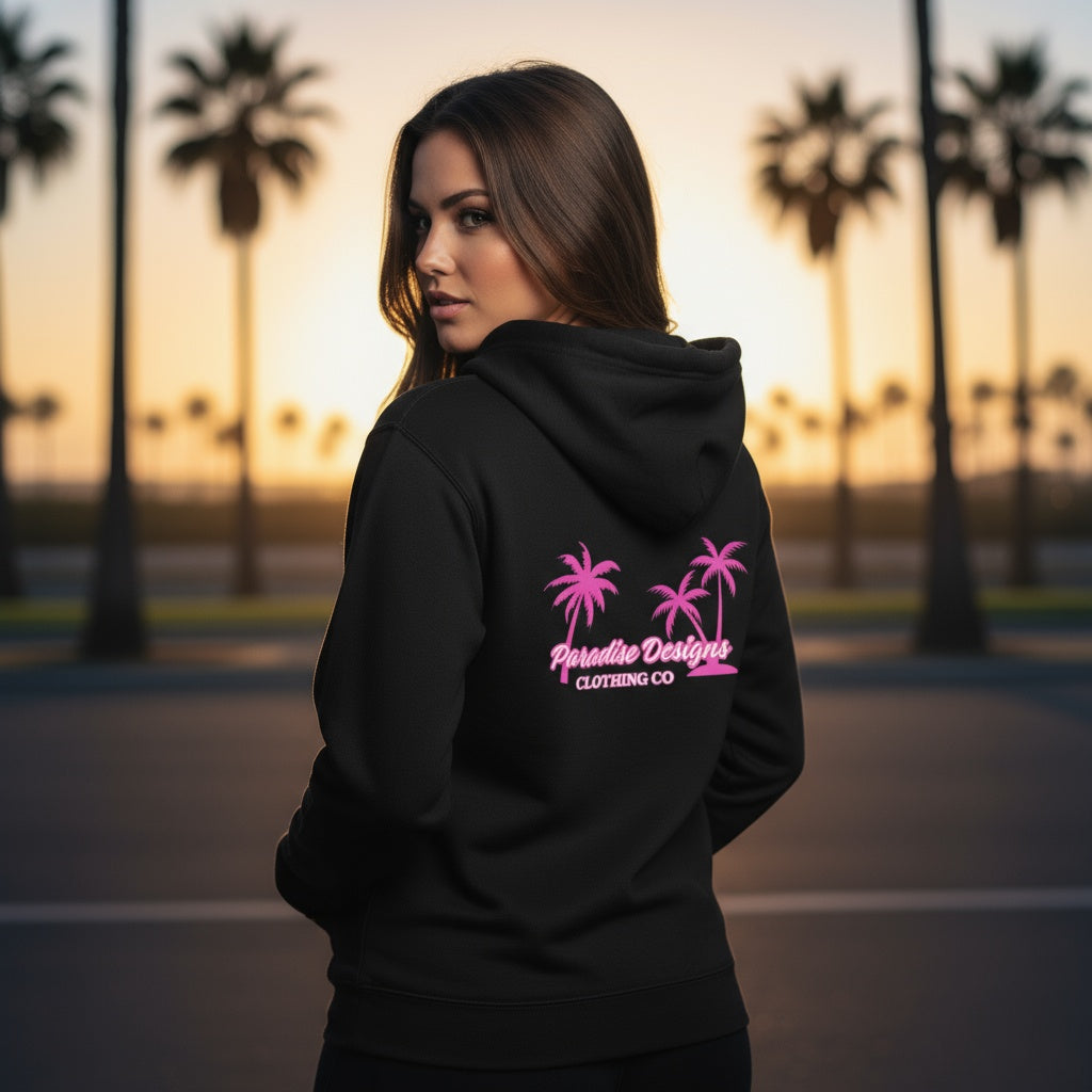 Full Zip Hoodie - Paradise Pink Palms