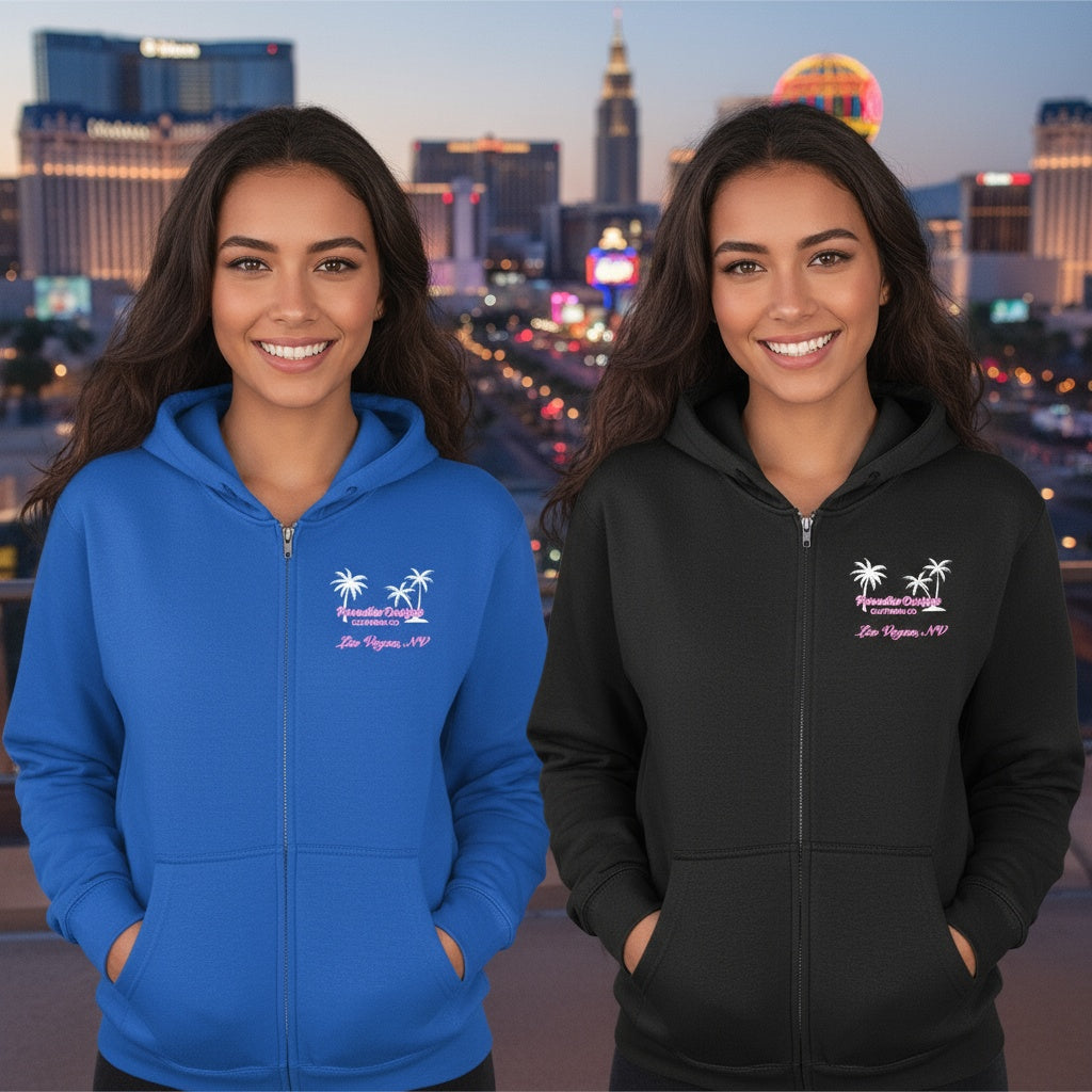 Las Vegas Full Zip Hoodie - Paradise Pink w White Palms