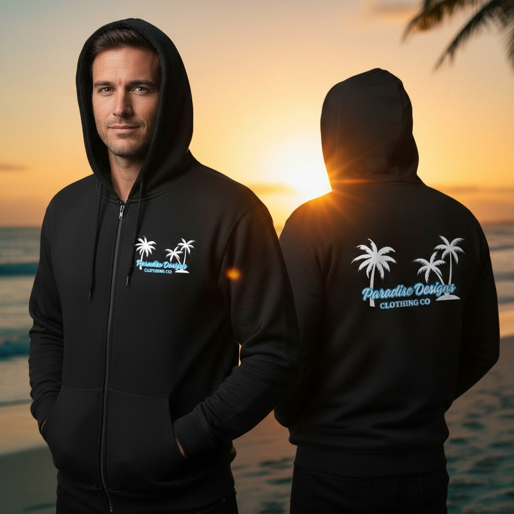 Zip Hoodie - Blue Paradise w White Palms