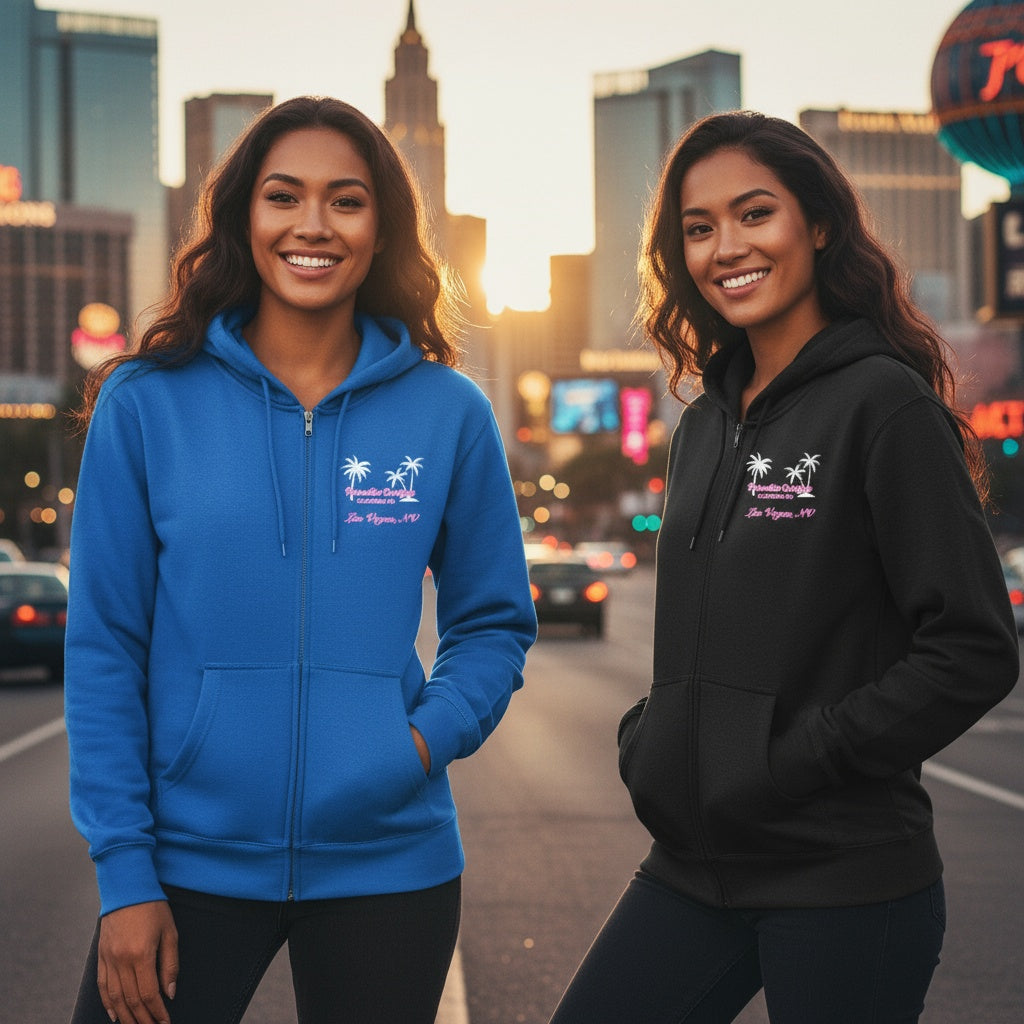 Las Vegas Full Zip Hoodie - Paradise Pink w White Palms