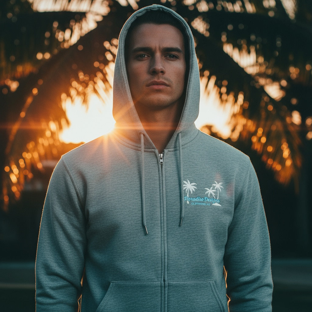 Zip Hoodie - Blue Paradise w White Palms