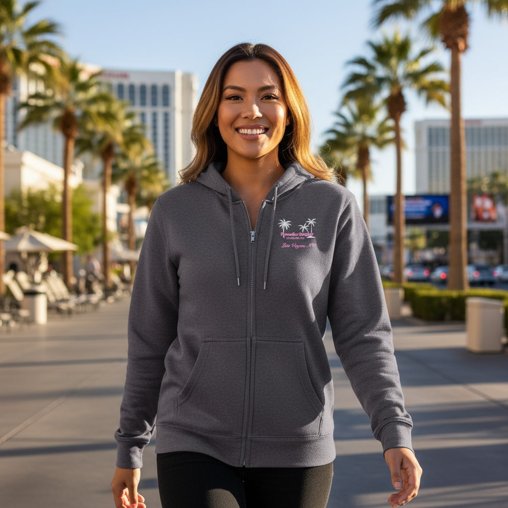 Las Vegas Full Zip Hoodie - Paradise Pink w White Palms