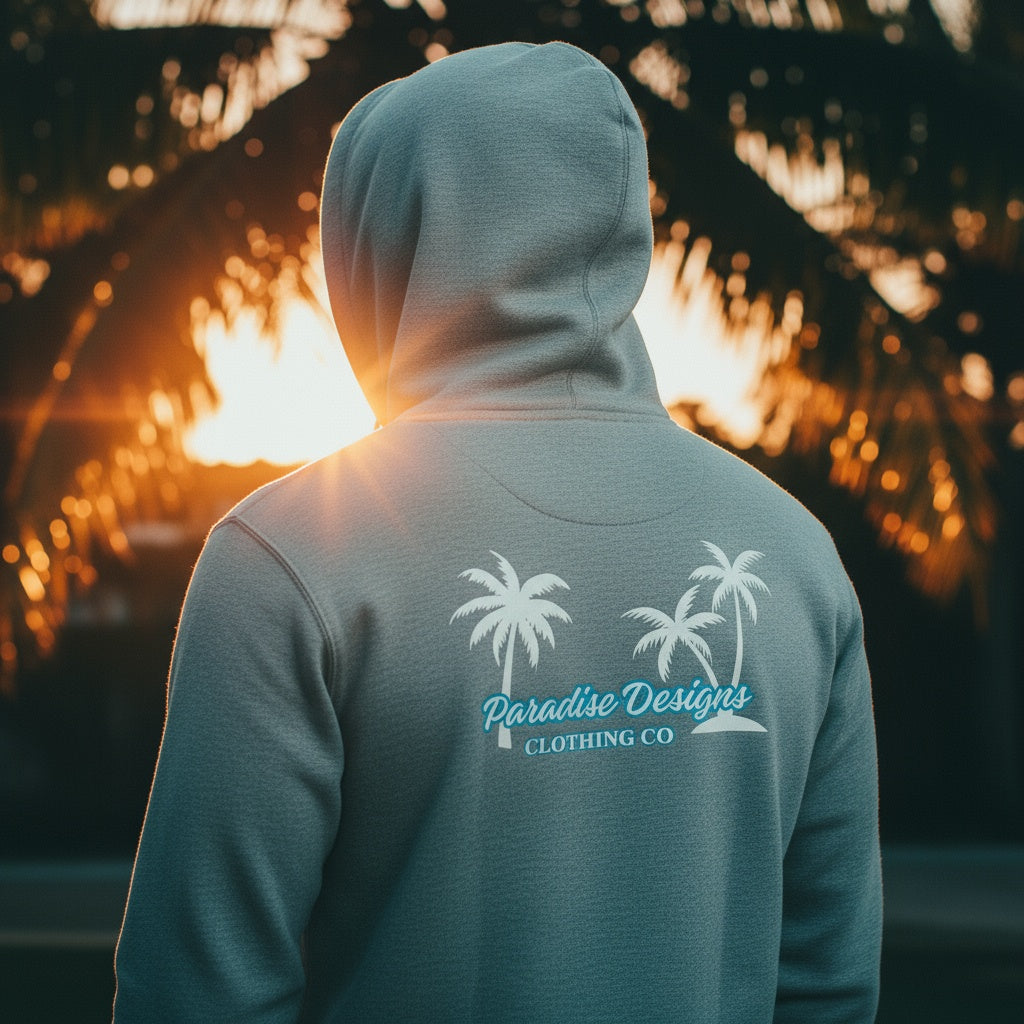 Zip Hoodie - Blue Paradise w White Palms