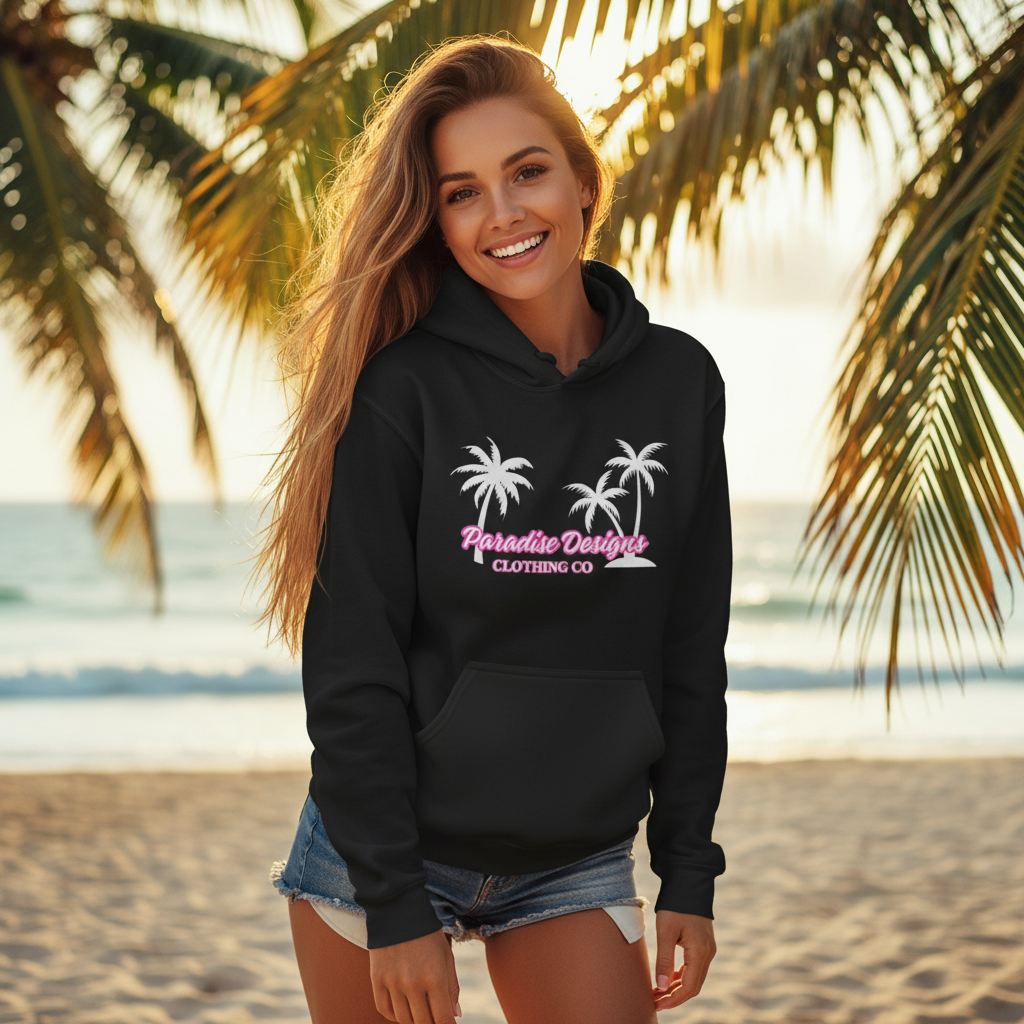 Hoodie Pink w White Palms