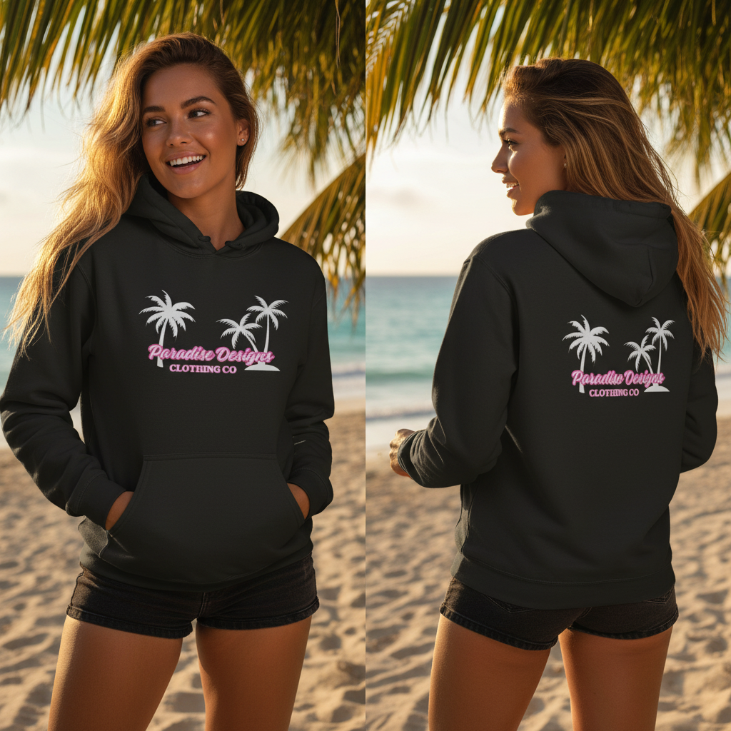 Hoodie Pink w White Palms