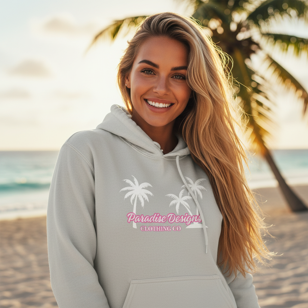 Hoodie Pink w White Palms