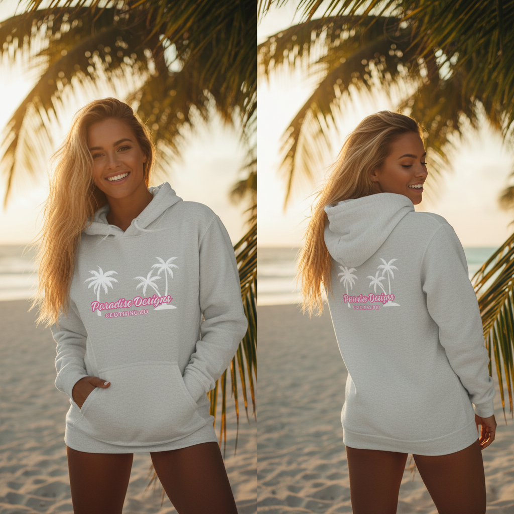 Hoodie Pink w White Palms