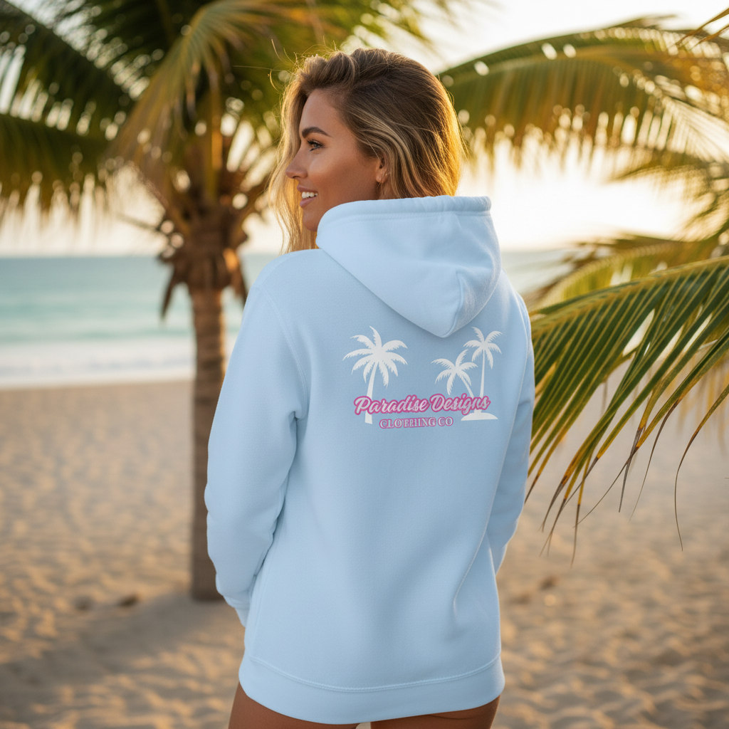 Hoodie Pink w White Palms