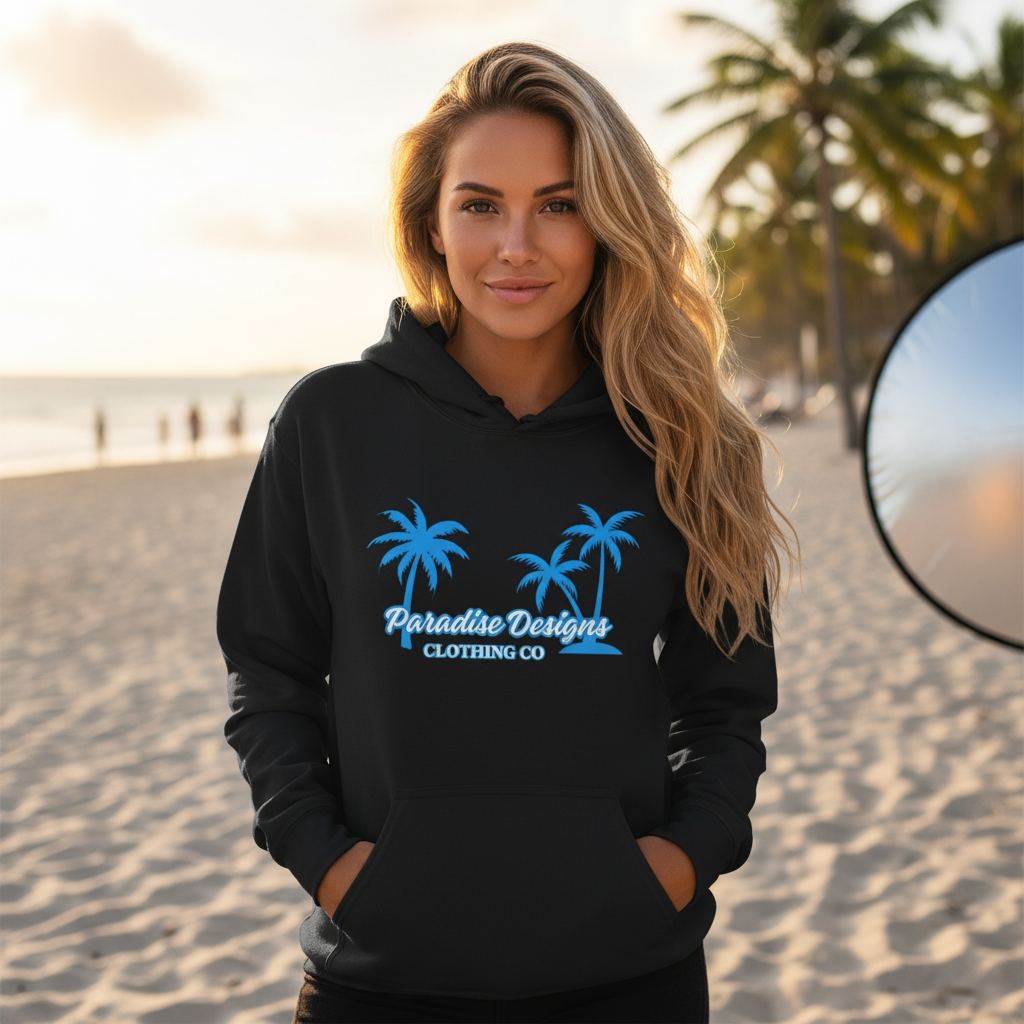 Hoodie - Paradise Hoodie Blue w Blue Palm Trees