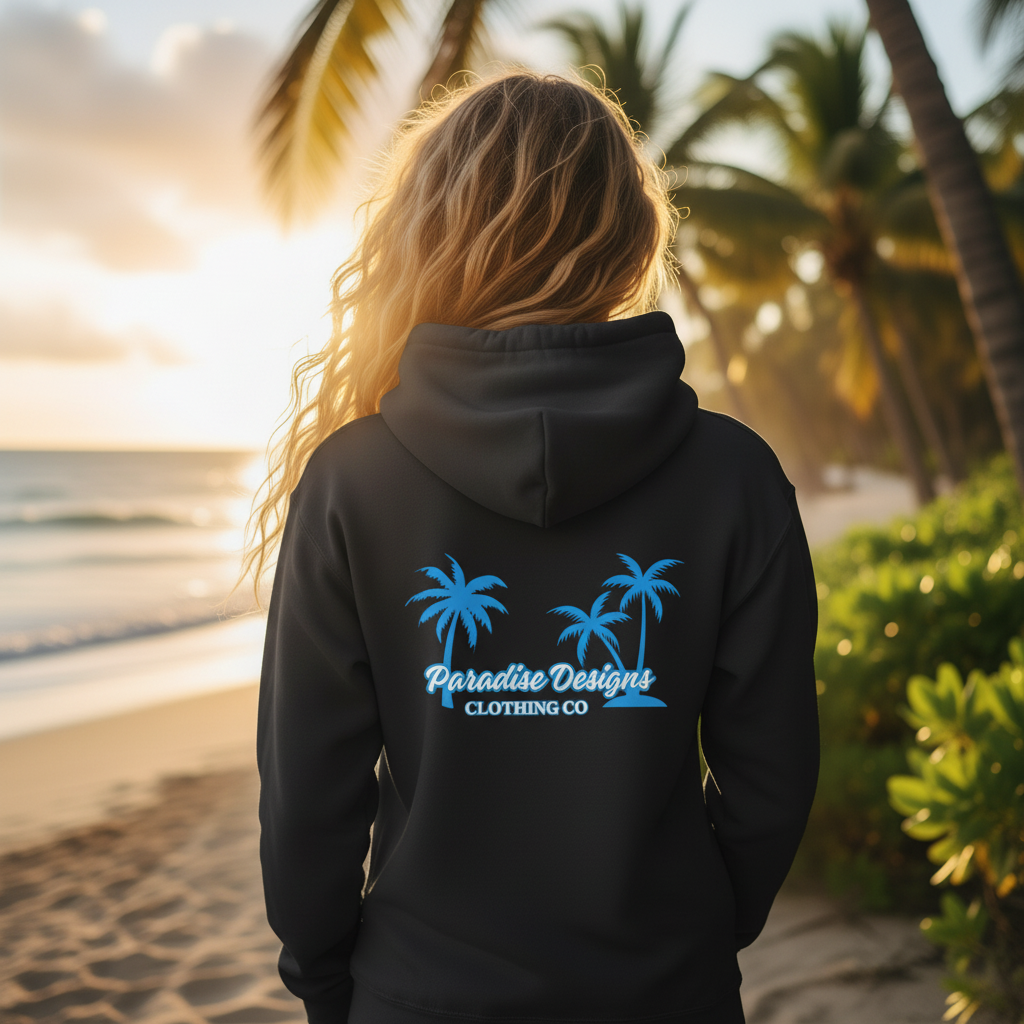 Hoodie - Paradise Hoodie Blue w Blue Palm Trees