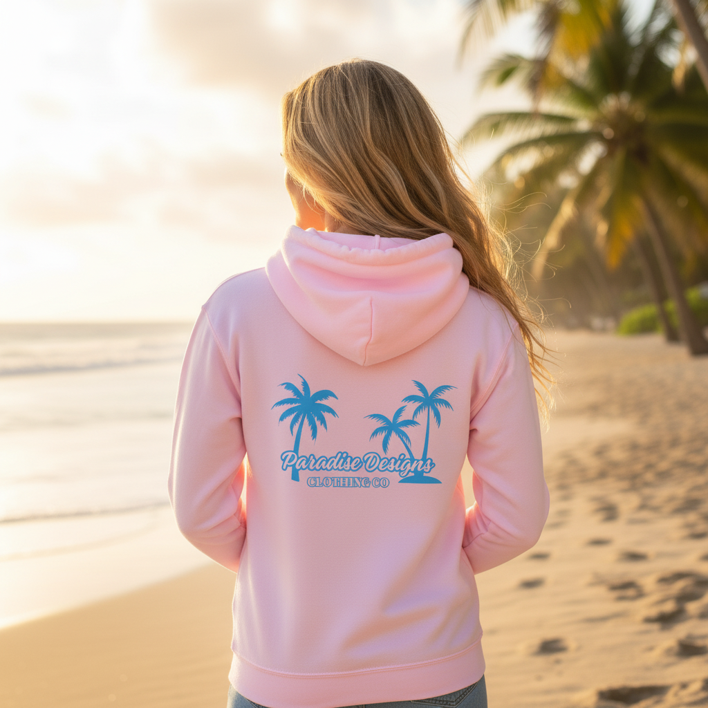 Hoodie - Paradise Hoodie Blue w Blue Palm Trees