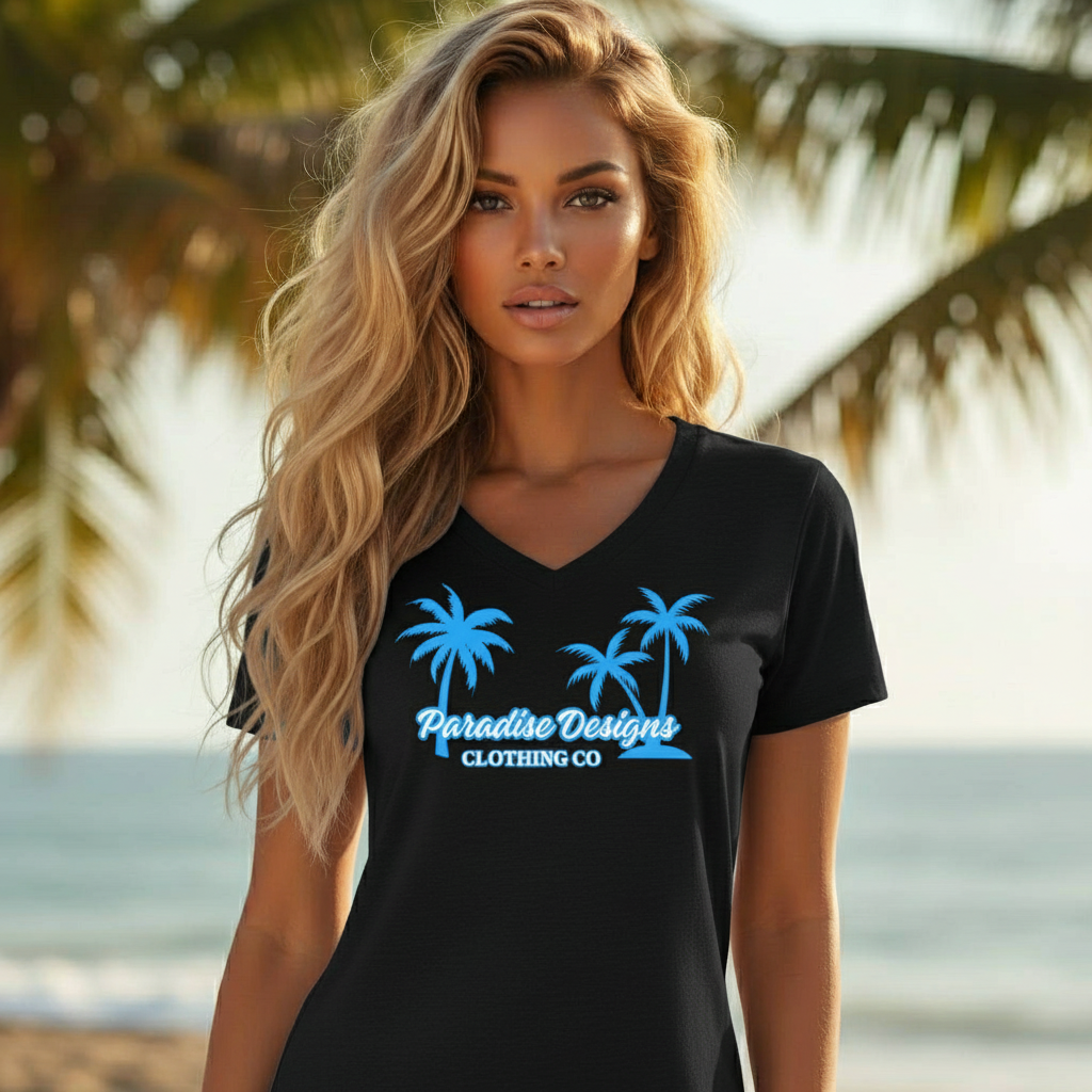 Women's Paradise V-Neck Tee - Blue - Paradise Designs Clothing Company