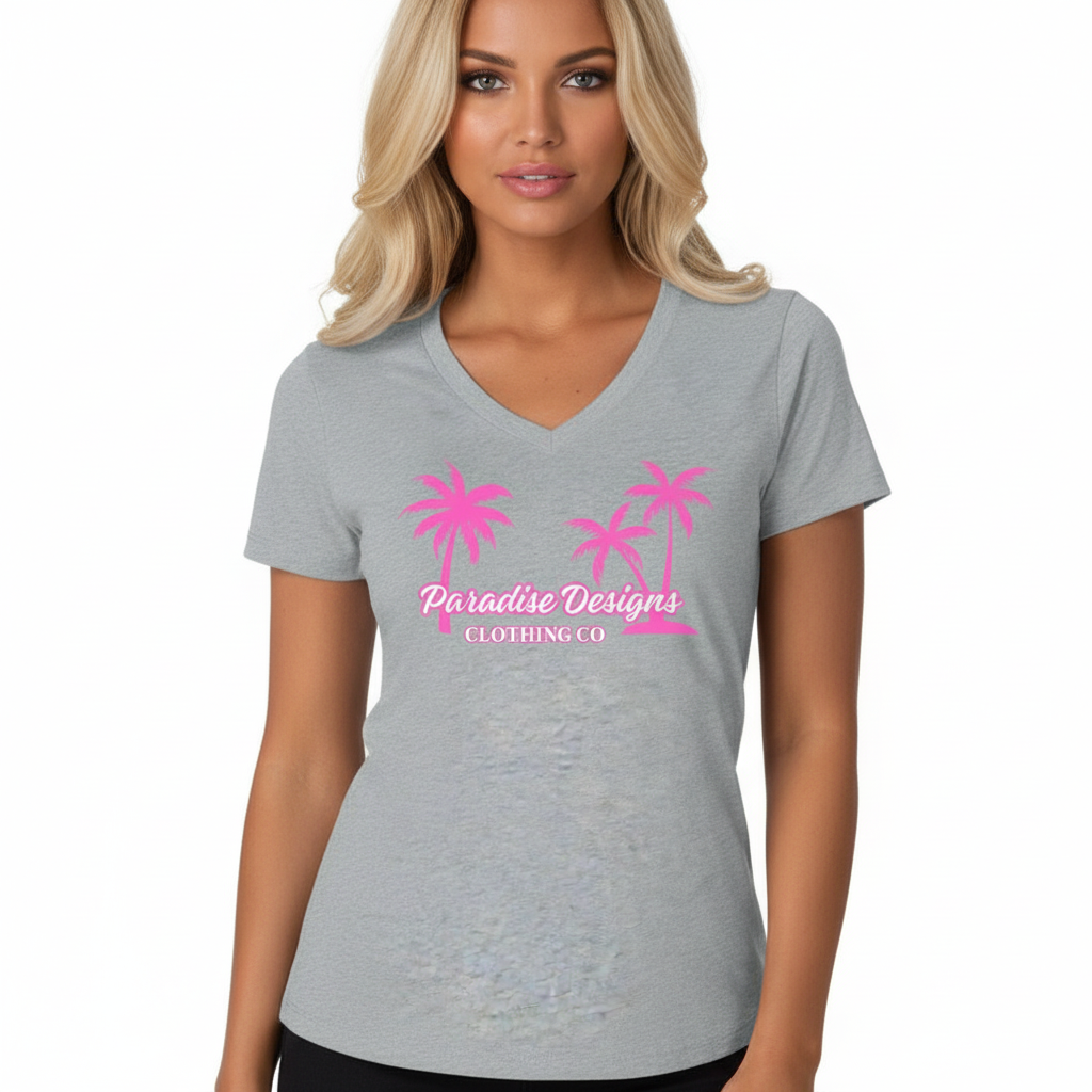 Women's Paradise V-Neck Tee Pink - Paradise Designs Clothing Company