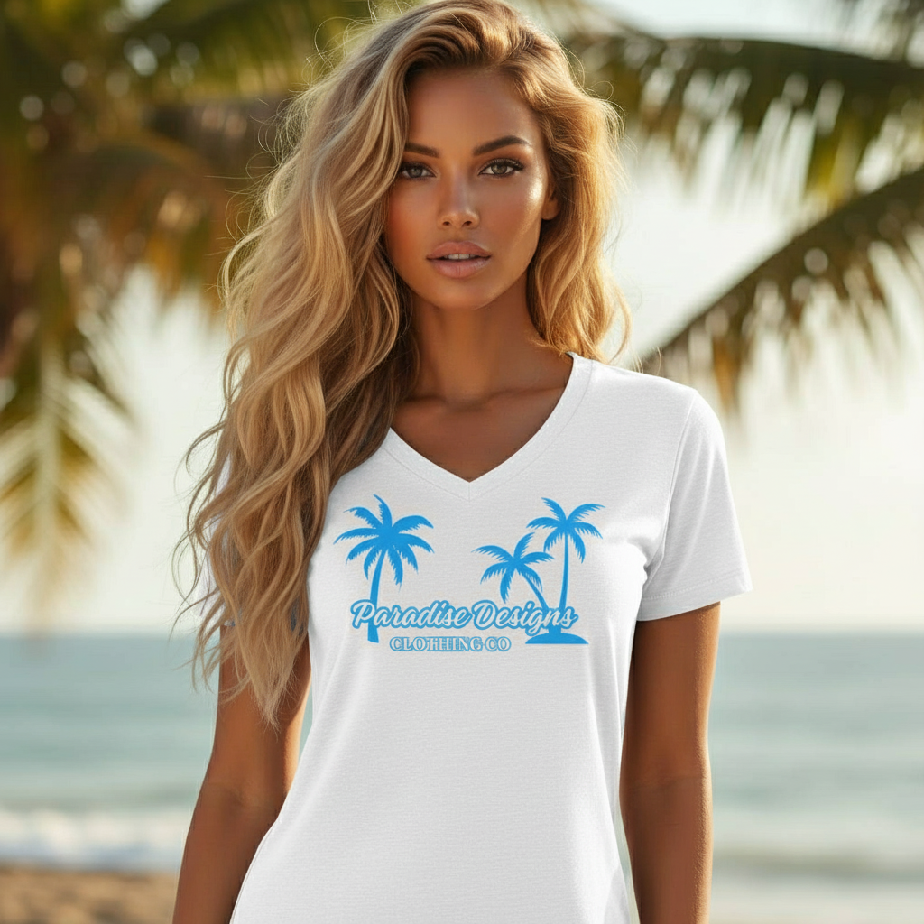 Women's Paradise V-Neck Tee - Blue - Paradise Designs Clothing Company