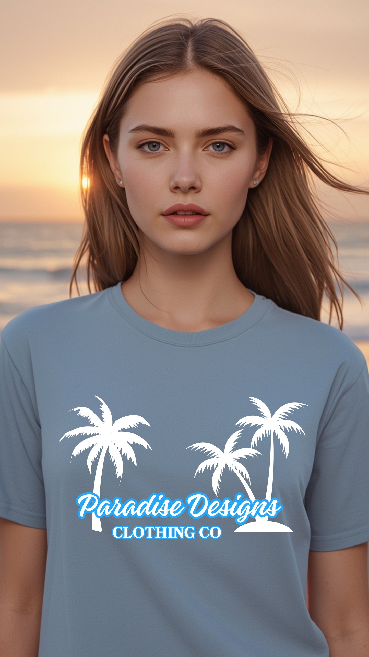 Women's Blue & White Palms T-Shirt - Paradise Designs Clothing Company