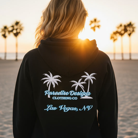 Las Vegas Hoodie - Paradise Blue w White Palms