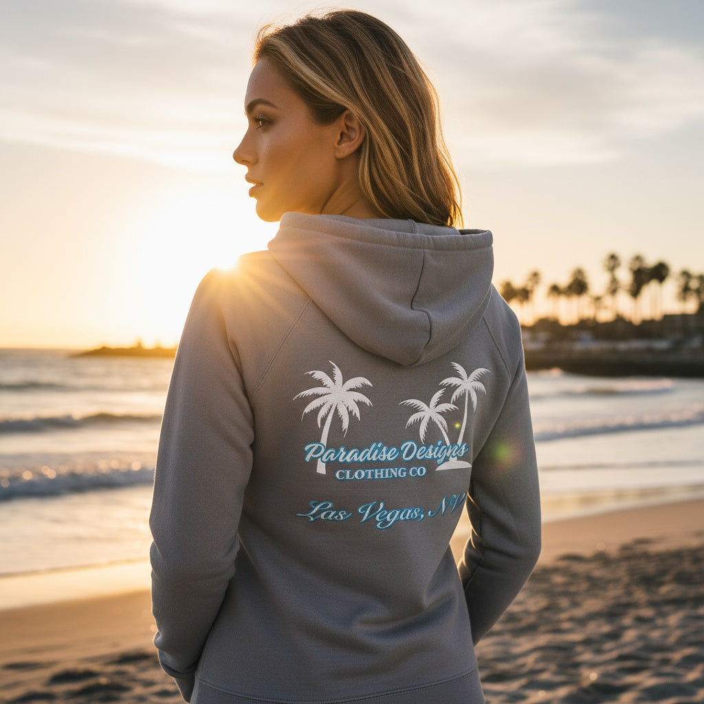 Las Vegas Hoodie - Paradise Blue w White Palms