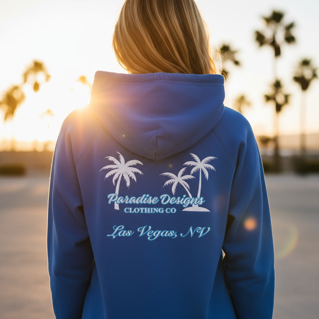 Las Vegas Hoodie - Paradise Blue w White Palms