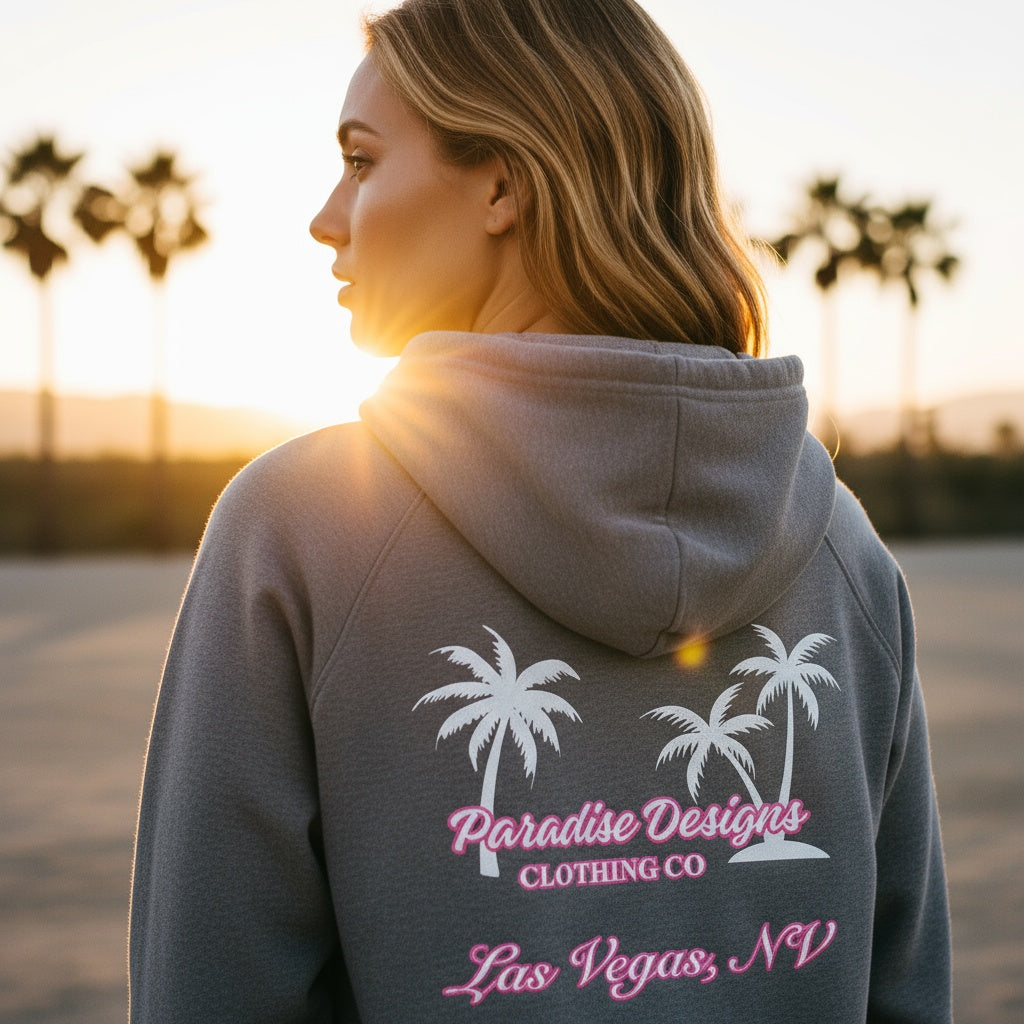Las Vegas Hoodie - Paradise Pink w White Palms