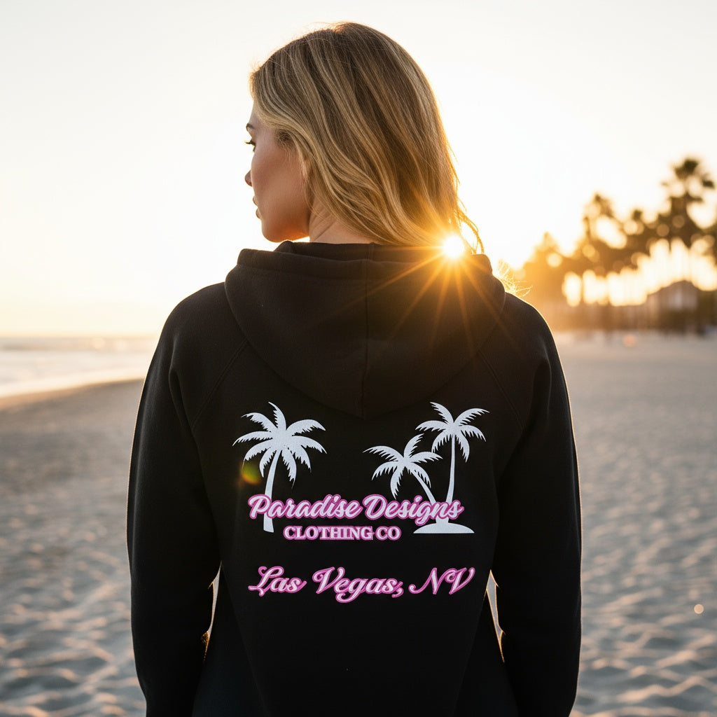 Las Vegas Hoodie - Paradise Pink w White Palms