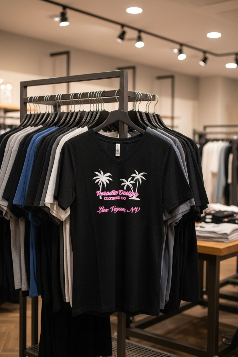 Women's V-Neck Tee - Paradise Pink w/White Palms Las Vegas