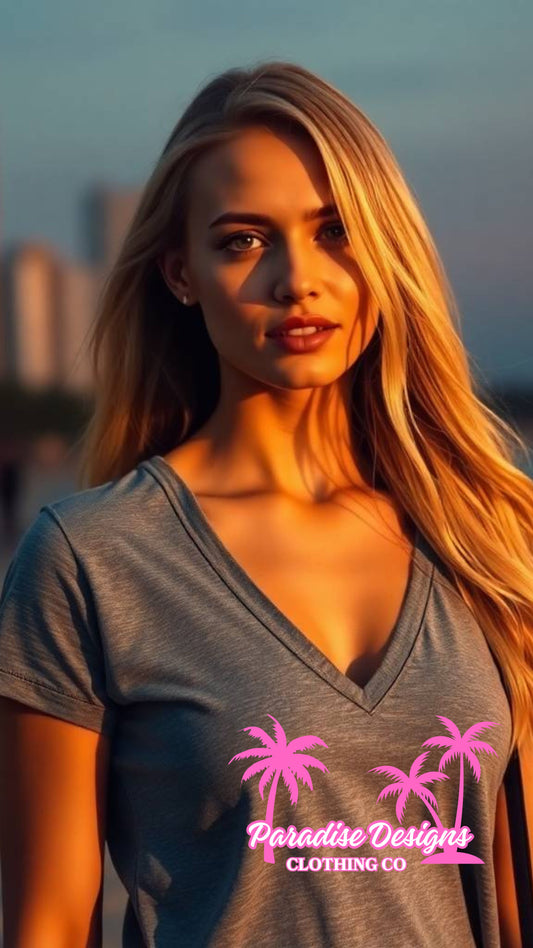 Women's Paradise V-Neck Tee Pink - Paradise Designs Clothing Company
