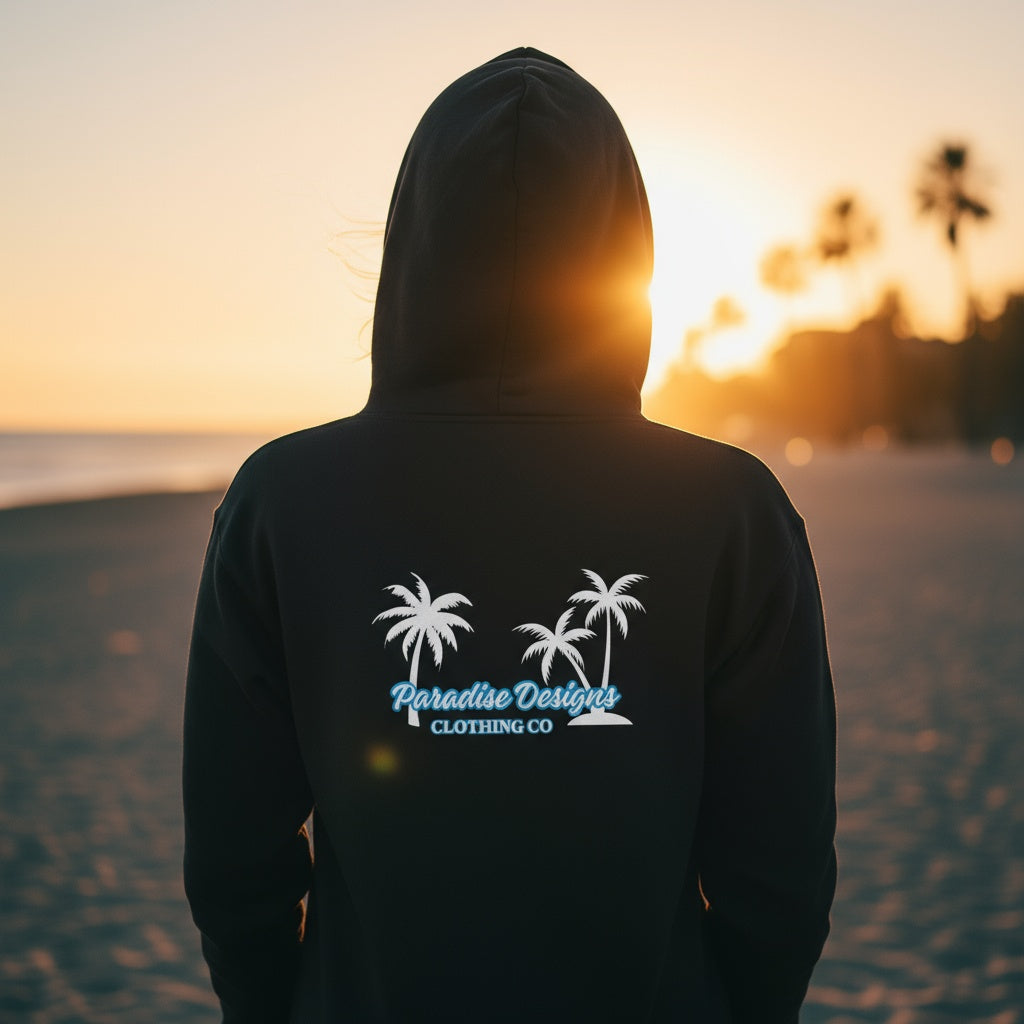 Zip Hoodie - Blue w White Palms
