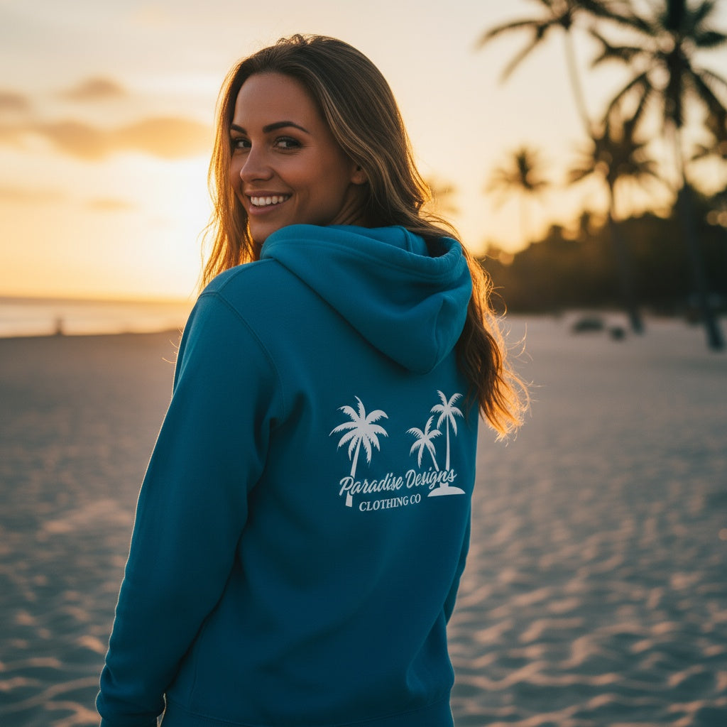 Zip Hoodie - Blue w White Palms