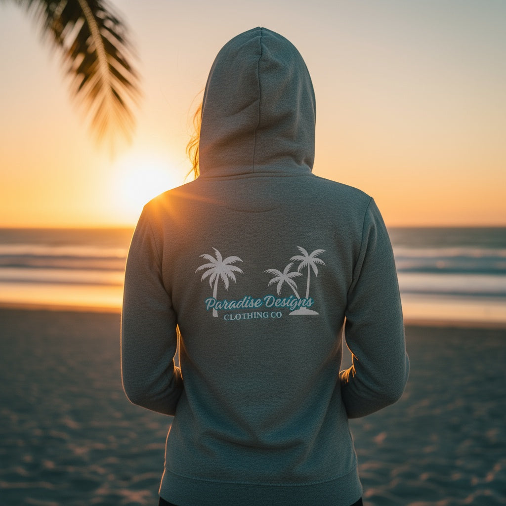 Zip Hoodie - Blue w White Palms